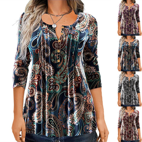 Spring new T-shirt still printed crew neck long-sleeved top women's m302284