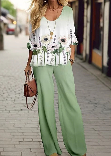 Damenmode Langarm T-Shirt Hosen Set Blume m301456 