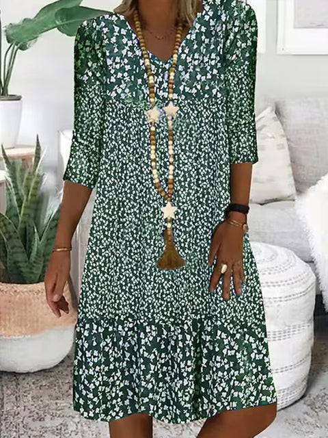 Summer New Printed Sleeve V-neck Dress m300063