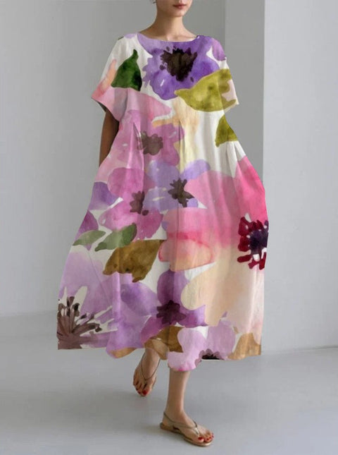 Robe en lin à manches courtes pour femme Linglong M300183 