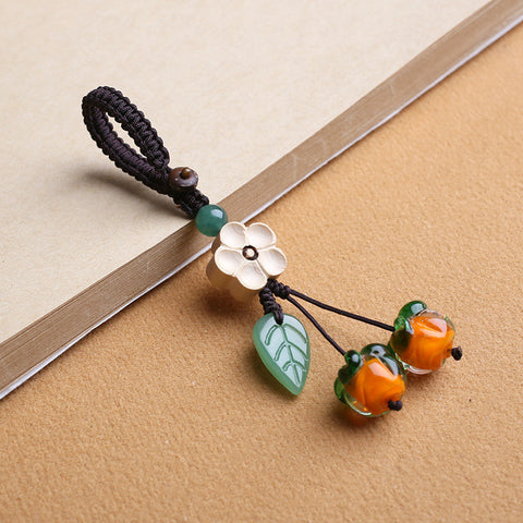 Porte-clés en forme de feuille de kaki émaillé rétro et magnifique, pendentif pour téléphone portable, Persimmon Ruyi m3331260 