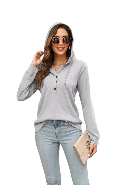 Waffel-T-Shirt mit Trägern und Kapuze, langärmlig, Damen, m300547 