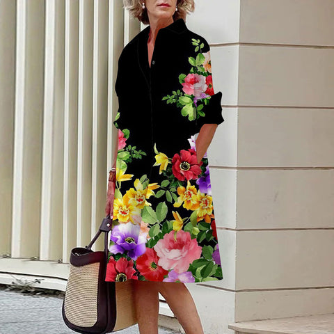 Robe chemise à boutons ouverts à une rangée, motif floral, impression numérique 3D, style vent doux, m300914 