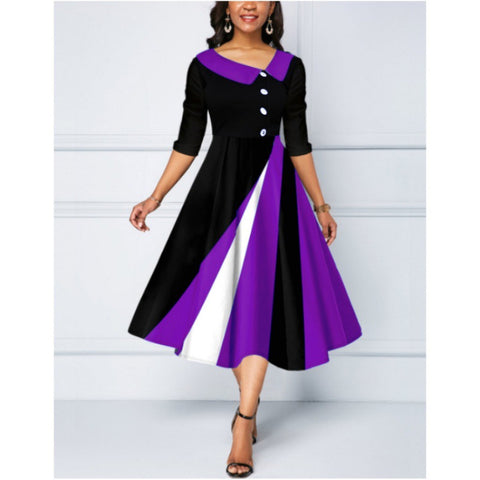 Robe longue à manches cinq-quarts et boutons imprimés en 3D m300864 