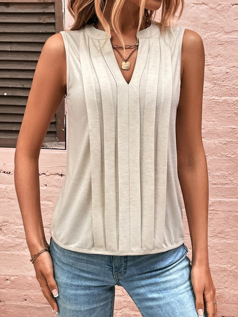 Gilet élégant à col en V plissé pour femme, haut tendance, T m300879 