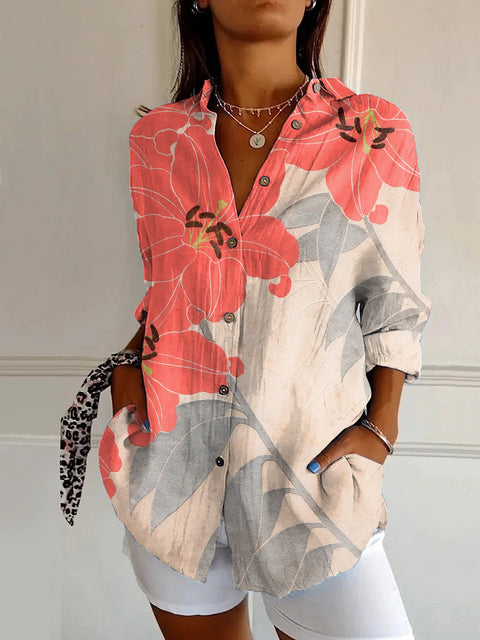 Chemise à manches longues tendance été, motif floral imprimé 3D, chemise m301226 