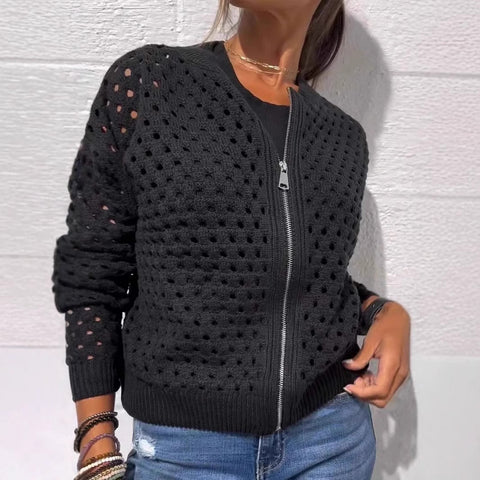 Women's Casual Hollow Knitted Zipper Jacket Women's Jacket m301906