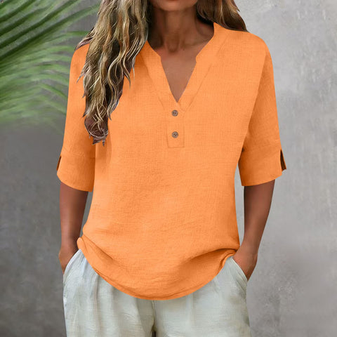 Summer solid color stand-up collar button-down medium-sleeved women's shirt m302791