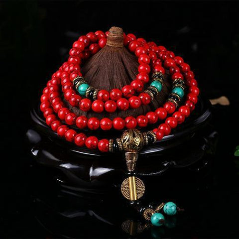 Bracelet original 108 perles de Bouddha turquoise rouge, perles en vrac, style ethnique, bracelet pour femme, bracelet chapelet de perles de Bouddha rouges de Chine m3331233