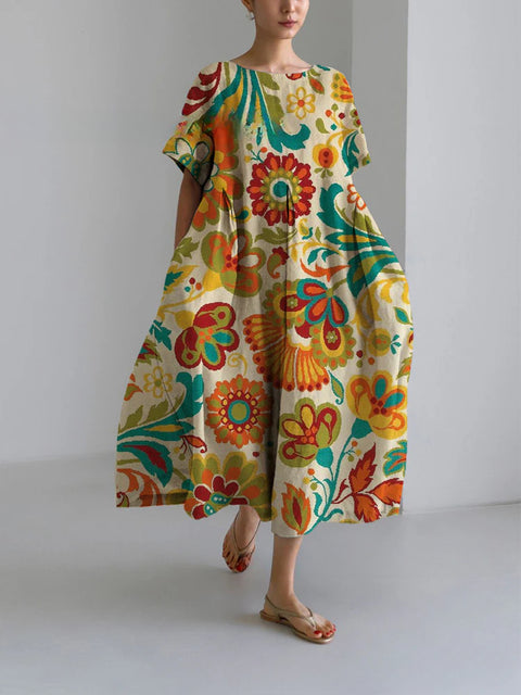 Robe ample à col ras du cou et manches courtes pour femme, haut de gamme, imprimée, m301052