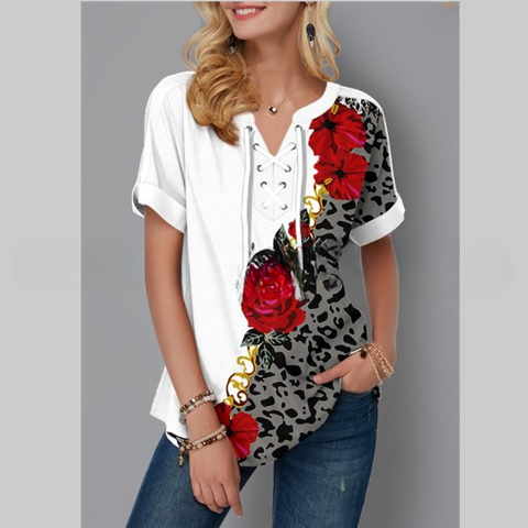 Haut ample à lacets imprimé d'été pour femme M300208 