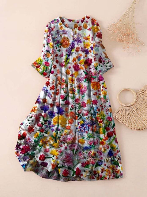 Robe ample à col ras du cou et manches longues pour femme, haut de gamme, imprimée, m301049