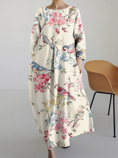 Robe ample à col ras du cou et manches longues imprimée m301072