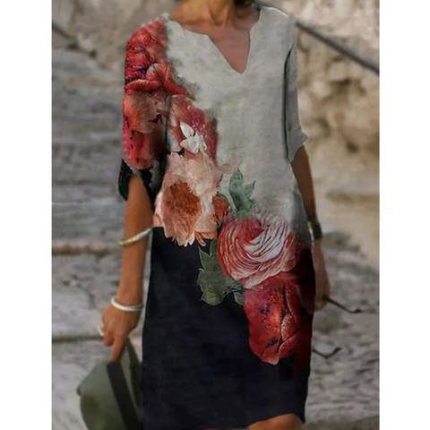Chemise ample en lin et fibre de bambou à manches courtes et motif floral M300210 