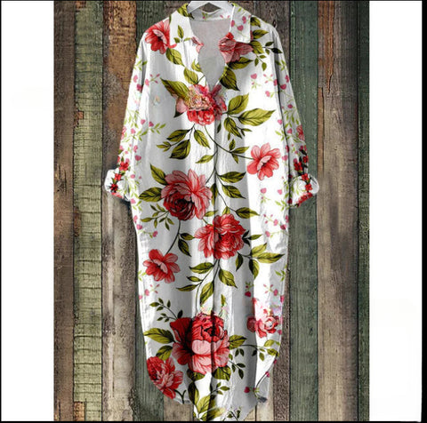 Chemise mi-longue décontractée à revers ample pour femme m301282 