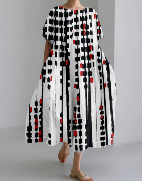 Robe ample à col ras du cou et manches courtes pour femme, haut de gamme, imprimée, m301052
