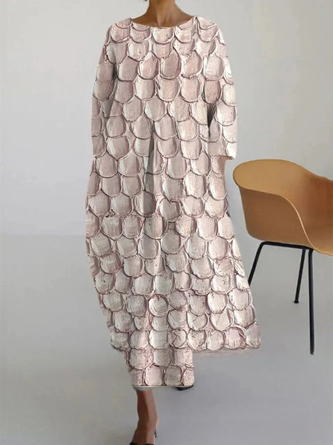Robe ample à col ras du cou et manches longues imprimée m301072
