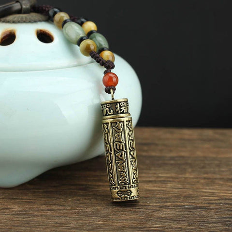 Peut être ouvert pour emballer des choses Collier en laiton rétro avec pendentif en chaîne de pull, pendentif tibétain polyvalent m3331270 