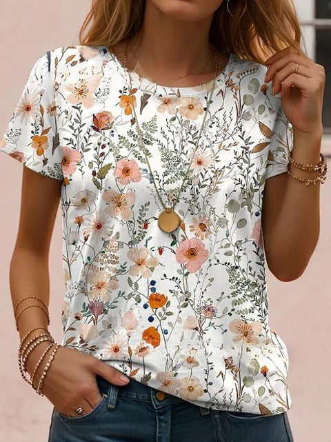 Retro Fashion Classic Printed Short Sleeve Crew Neck Regular Women's T-Shirt m302604