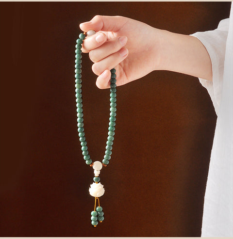 Bracelet racine Bodhi en peau verte naturelle patinée, 108 pièces, perles de Bouddha Wenwan en graines Bodhi, chapelet m3331235