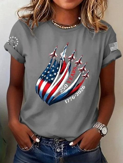Retro Fashion Classic Printed Short Sleeve Crew Neck Regular Women's T-Shirt m302604