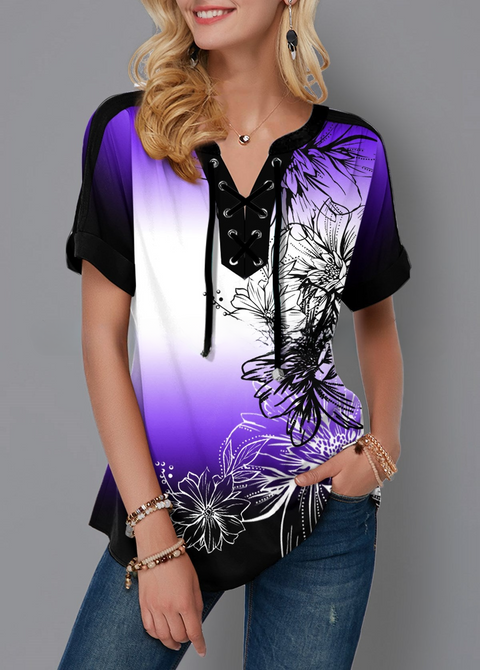 Haut ample à lacets imprimé d'été pour femme M300208 