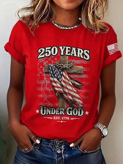 Retro Fashion Classic Printed Short Sleeve Crew Neck Regular Women's T-Shirt m302604