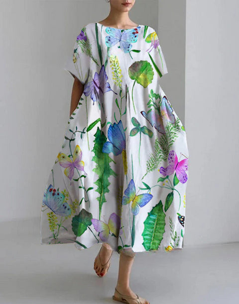 Robe ample à col ras du cou et manches courtes pour femme, haut de gamme, imprimée, m301052