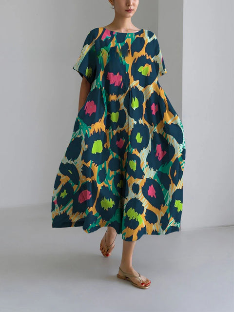 Robe ample à col ras du cou et manches courtes pour femme, haut de gamme, imprimée, m301052
