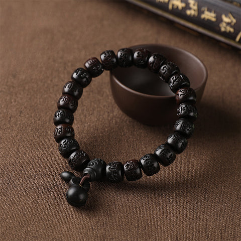 Bracelet de perles de Bouddha en jujube frappé par la foudre, bracelet Wenwan en bois gravé de perles de main de mantra à six caractères m3331239