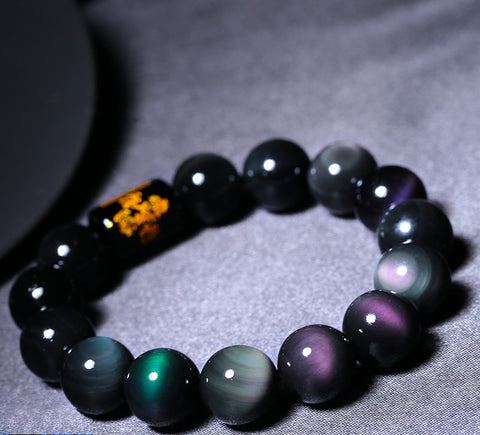 Bracelet en obsidienne œil arc-en-ciel pour homme et femme, mantra à six caractères m3331248