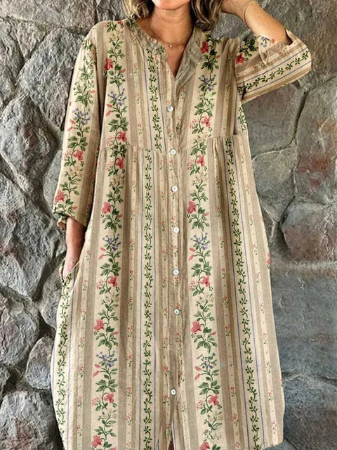 Robe chemise ample à col ras du cou et manches longues pour femme, imprimée, de qualité supérieure, m301050
