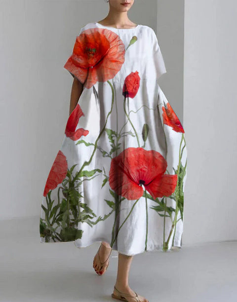 Robe ample à col ras du cou et manches courtes pour femme, haut de gamme, imprimée, m301052