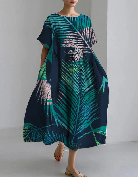 Robe ample à col ras du cou et manches courtes pour femme, haut de gamme, imprimée, m301052