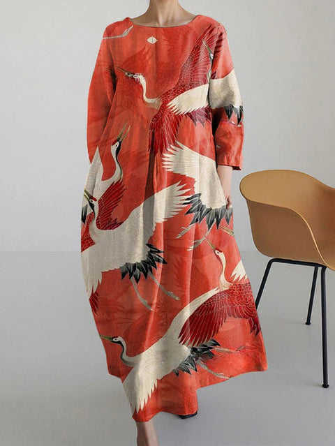 Robe ample à col ras du cou et manches longues pour femme, haut de gamme, imprimée, m301049