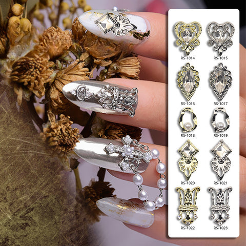 Bijoux d'ongles creux style baroque vintage, motif zircon, modèle m3331220
