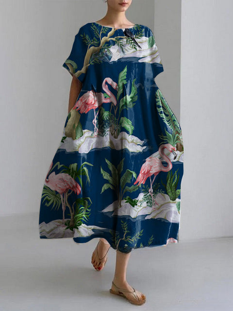 Robe ample à col ras du cou et manches courtes pour femme, haut de gamme, imprimée, m301052