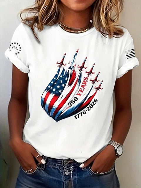 Retro Fashion Classic Printed Short Sleeve Crew Neck Regular Women's T-Shirt m302604