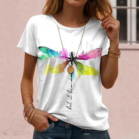 Retro Fashion Classic Printed Short Sleeve Crew Neck Regular Women's T-Shirt m302604