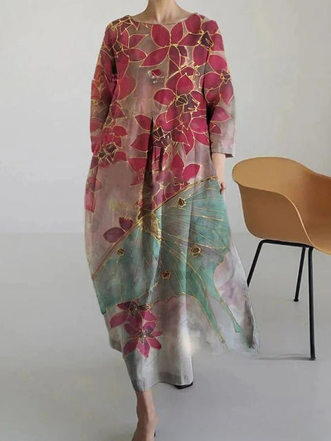 Robe ample à col ras du cou et manches longues pour femme, haut de gamme, imprimée, m301049