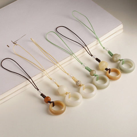 Anneau de course en jade blanc Bodhi racine chaîne de téléphone portable tissé à la main mignon Dongling jade porte-clés pendentif m3331261 