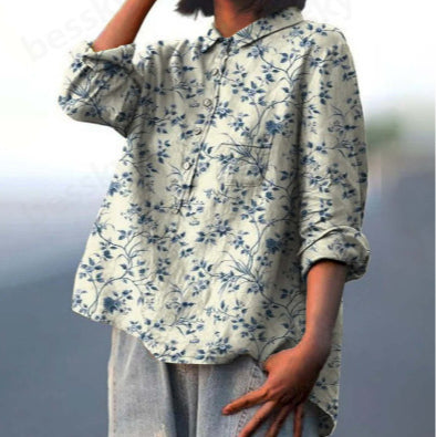 Chemise à manches longues en lin et bambou, à revers, polyvalente et tendance, m301040
