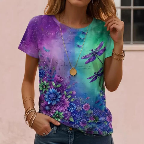 Retro Fashion Classic Printed Short Sleeve Crew Neck Regular Women's T-Shirt m302604