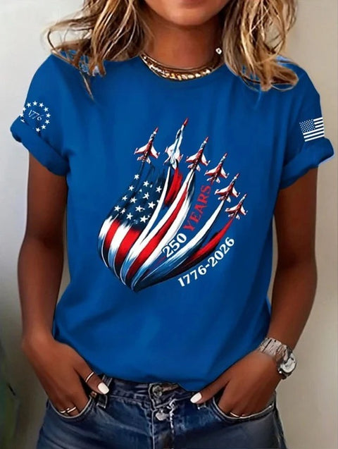 Retro Fashion Classic Printed Short Sleeve Crew Neck Regular Women's T-Shirt m302604