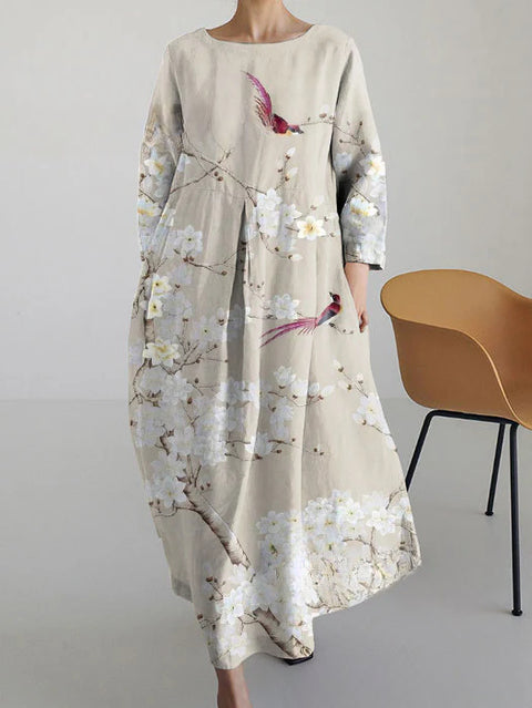 Robe ample à col ras du cou et manches longues pour femme, haut de gamme, imprimée, m301049