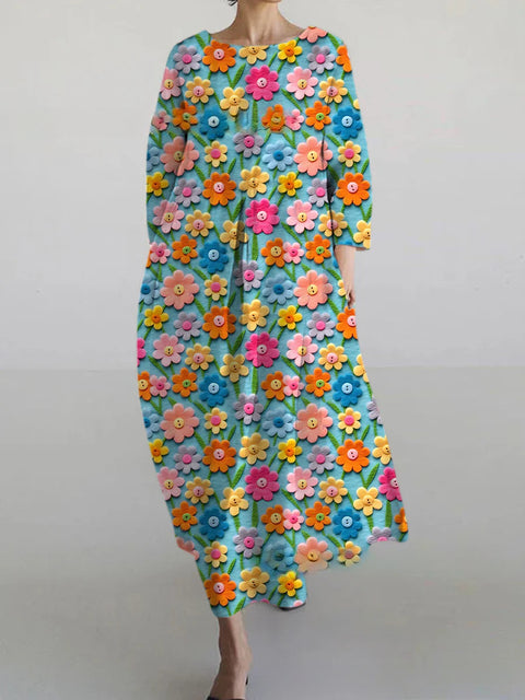 Robe ample à col ras du cou et manches longues pour femme, haut de gamme, imprimée, m301049