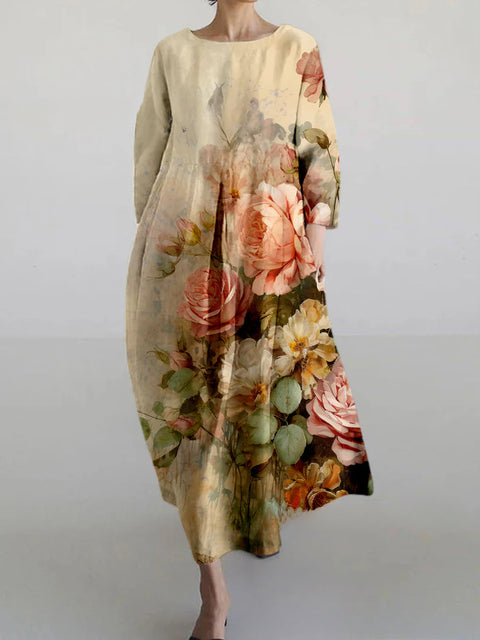 Robe ample à col ras du cou et manches longues pour femme, haut de gamme, imprimée, m301049