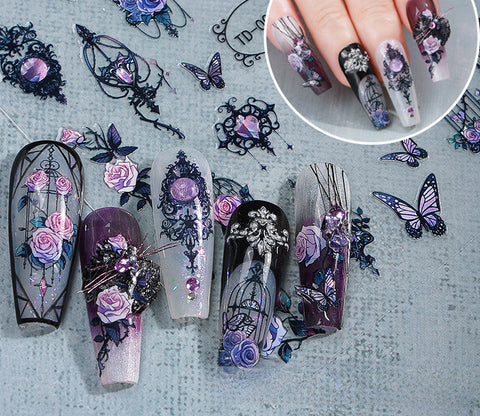 Autocollant en gel souple 5D Zhengxiang Diablo Rose Gothic Nail Art, autocollant en relief pour ongles m3331199