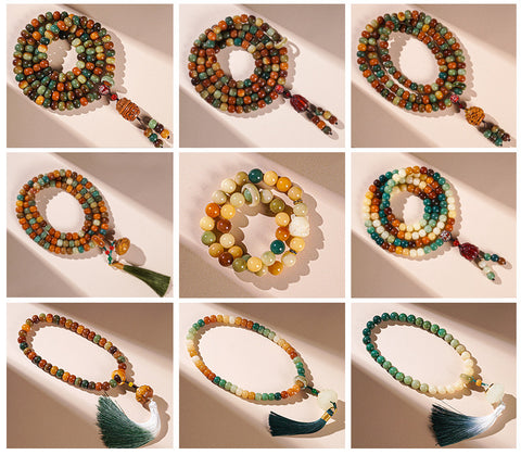 Bracelet de perles de Bouddha 108 graines de Bodhi Feitian de Dunhuang Wentian en jade blanc, chapelet chinois pour homme et femme Wenwan, portable M3331306