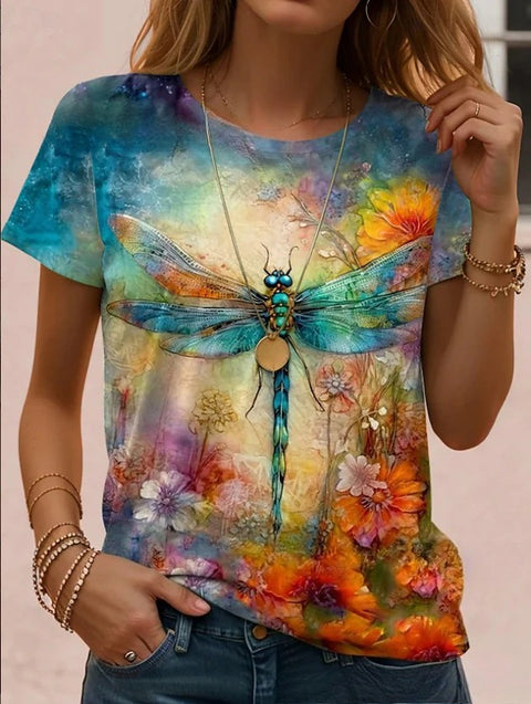 Retro Fashion Classic Printed Short Sleeve Crew Neck Regular Women's T-Shirt m302604